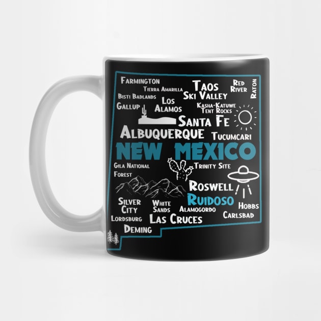 Cute map of Ruidoso New Mexico Albuquerque Map Santa Fe Los Alamos, Taos,Roswell Las Cruces Deming Carlsbad Silver City by BoogieCreates